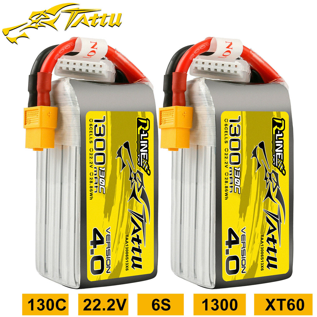 2x Tattu RLine Version 4.0 22.2v 6s 1300 130c High Performance Lipo Battery XT60