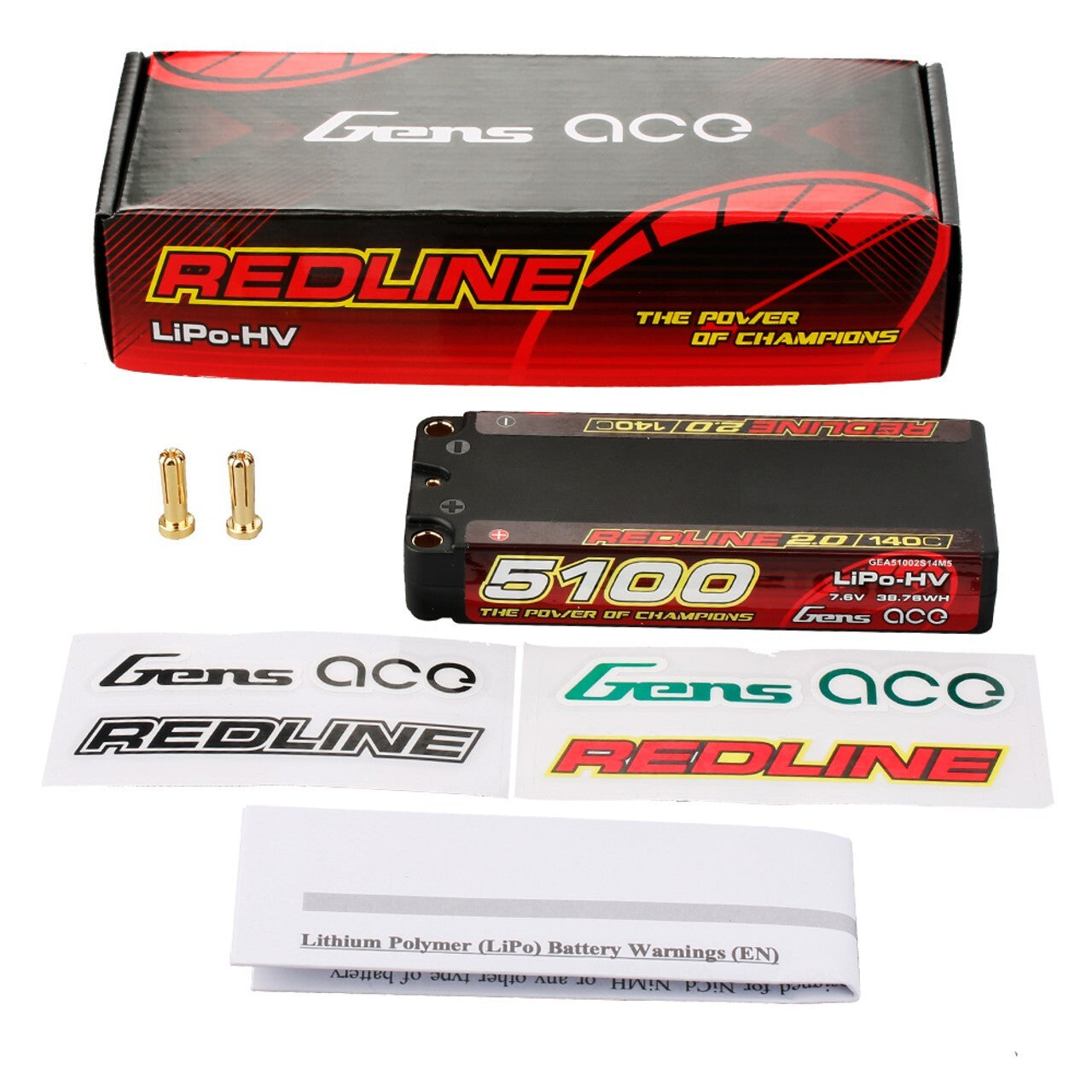 Gens ace Redline 2.0 5100mAh 2S 140C 7.6V HV Lipo RC Battery with 5.0mm bullet