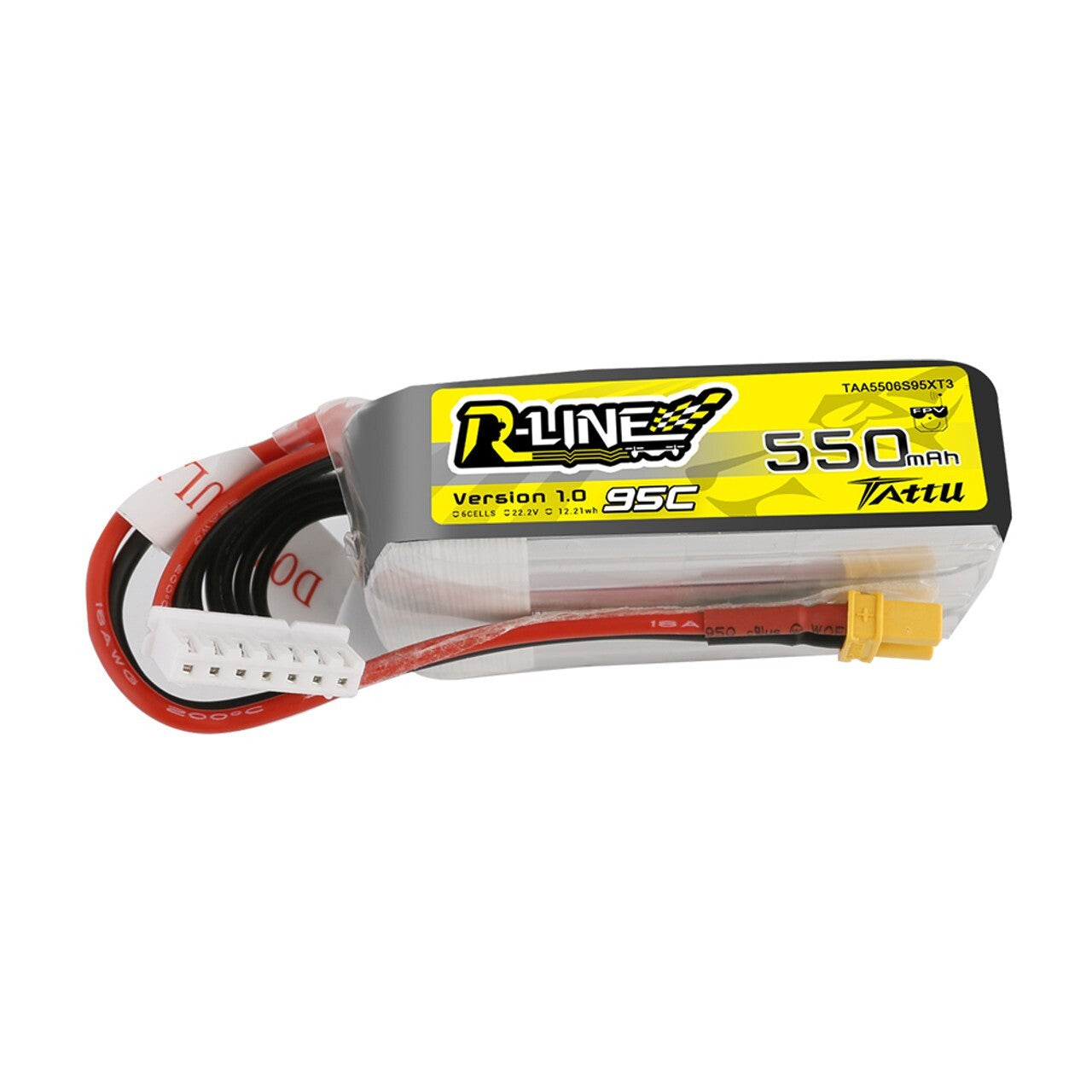 Tattu 550mAh 6S 95C 22.2V R-Line Lipo RC Drone Battery Pack With XT30 Plug