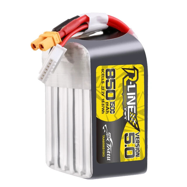 Tattu R-Line Version 5.0 850mAh 6S 22.2V 150C Lipo Battery Pack with XT30U Plug