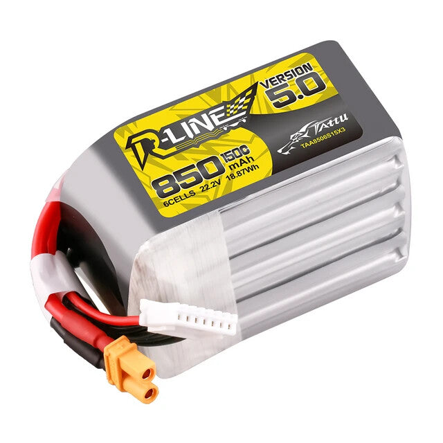 2x Tattu R-Line Version 5.0 850mAh 6S 22.2V 150C Lipo Battery Pack w/ XT30U Plug