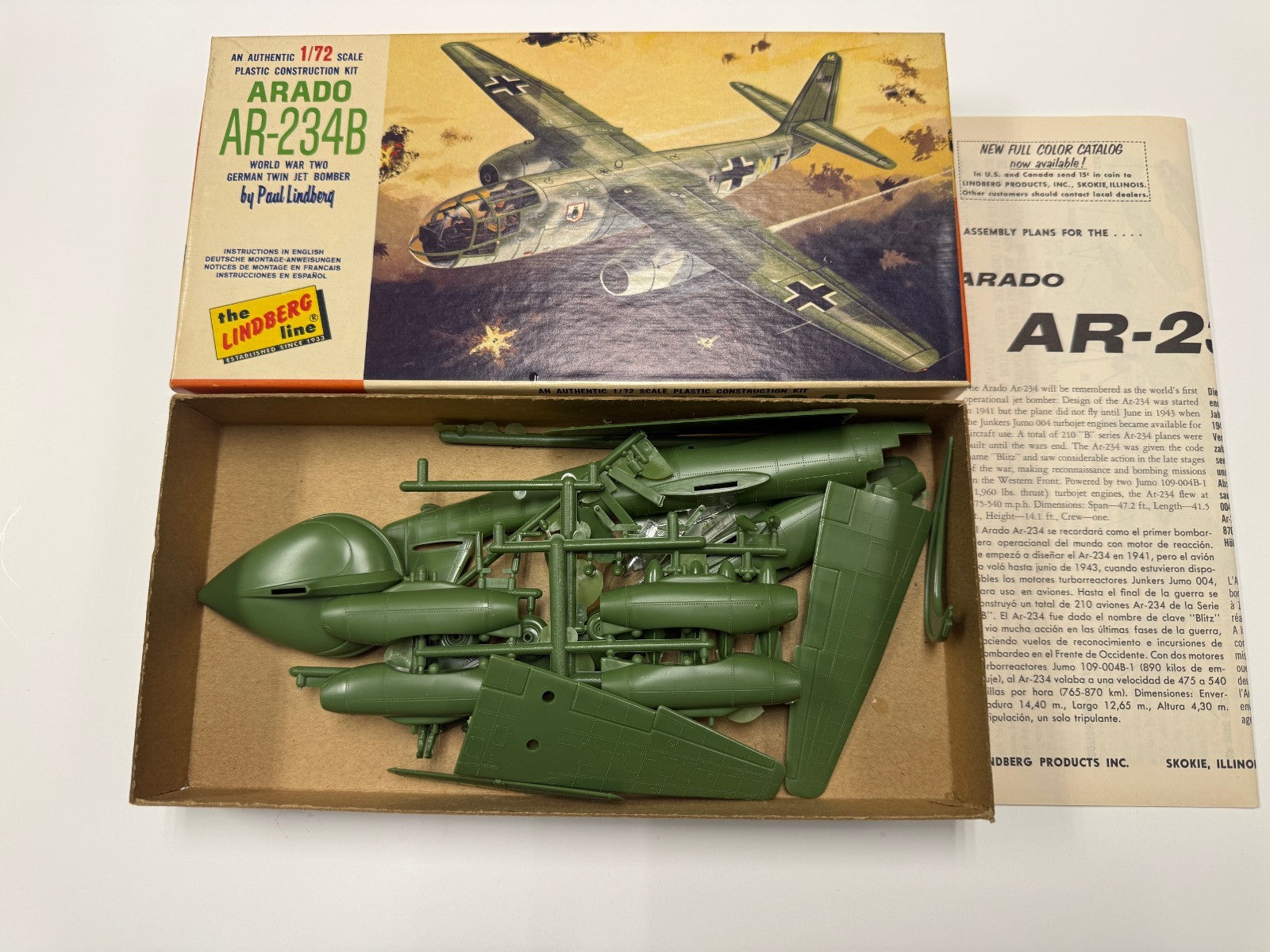 Vintage Lindberg Line 1/72 Scale Arado AR-234B AR234B Plastic Model Kit 439:60
