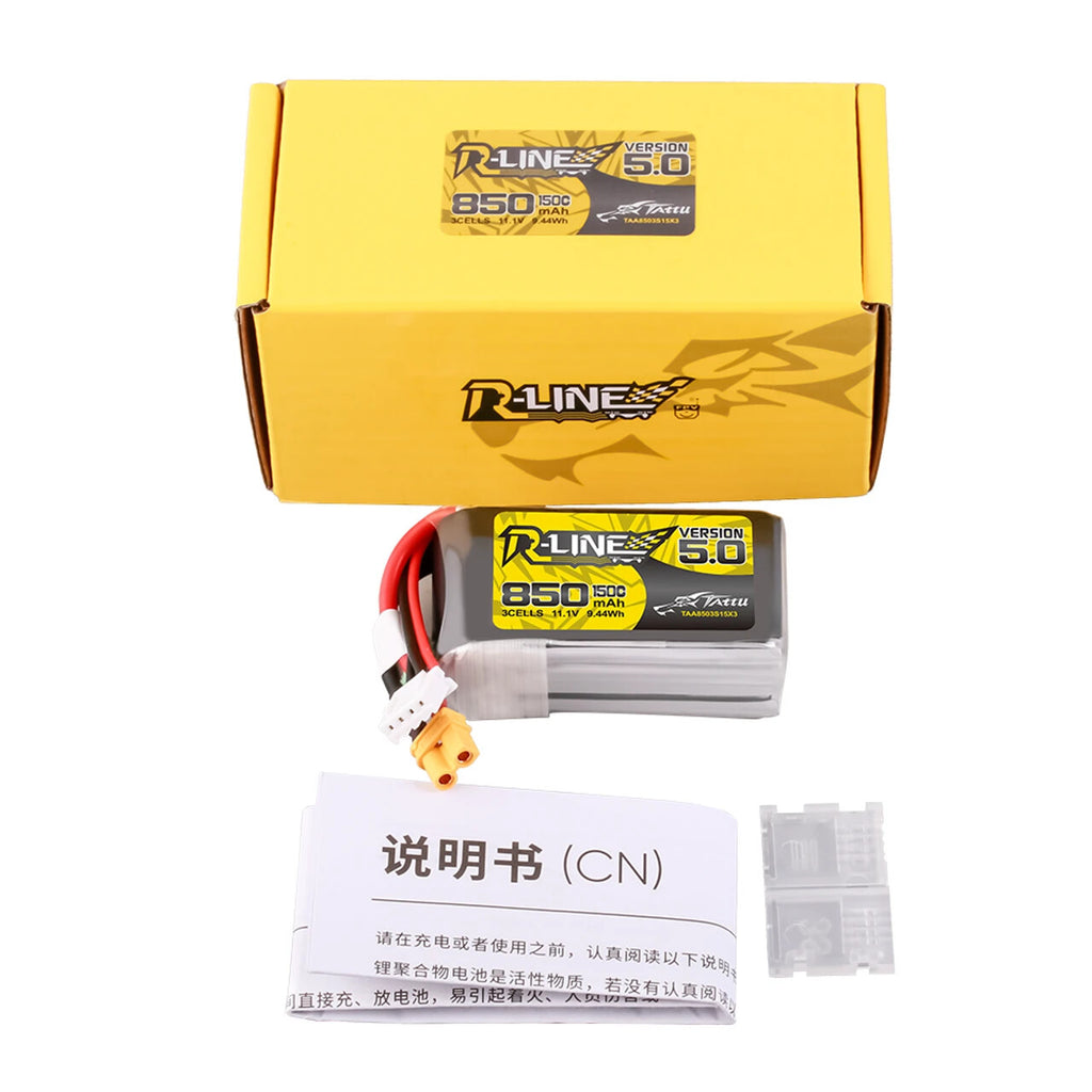 Tattu R-Line Version 5.0 850mAh 3S 11.1V 150C Lipo Battery Pack With XT30 XT 30
