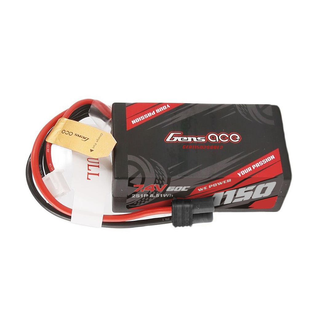 4x Gens Ace G-Tech 1150mAh 2S 60C 7.4V HardCase Lipo Battery with IC2 Plug