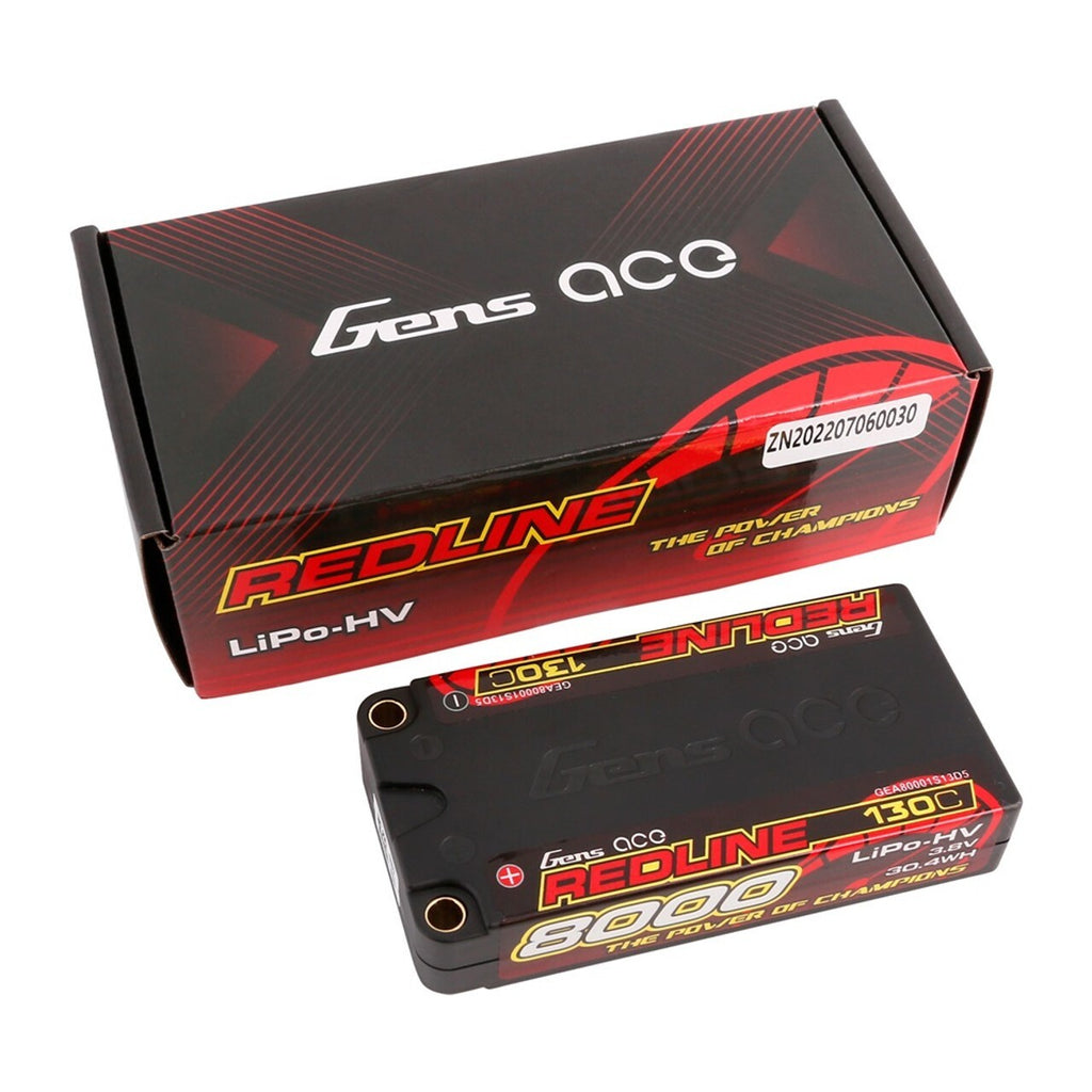 2x Gens Ace 3.8V 130C 1S 5mm 8000mAh Lipo Battery HardCase HV 1:8 1:10 RC Car