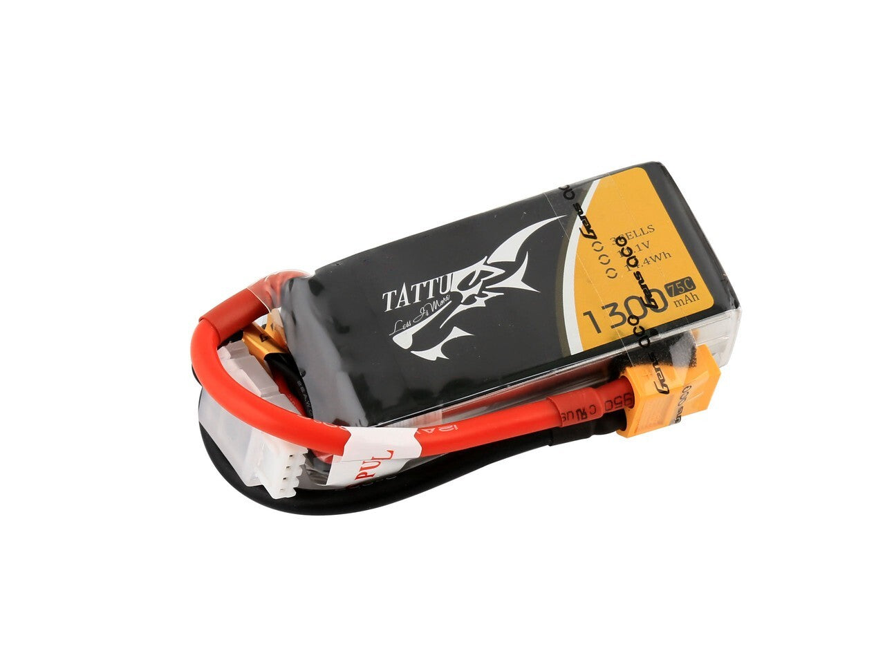 Tattu 1300mAh 3S 11.1v 75C Lipo RC Airplane Battery Pack With XT60 Plug