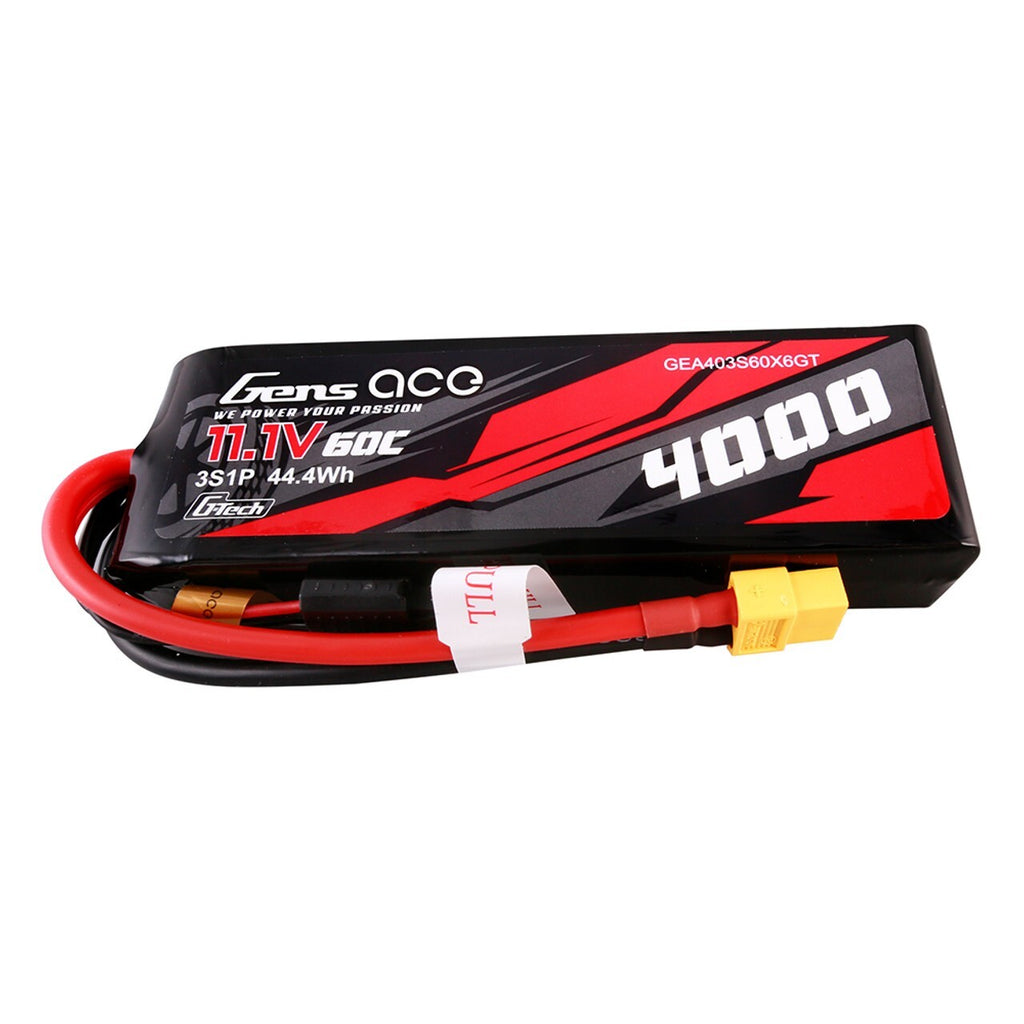 2x Gens Ace 4000mAh 3S 60C 11.1V GTech Lipo RC Car Battery Pack with XT60 Plug