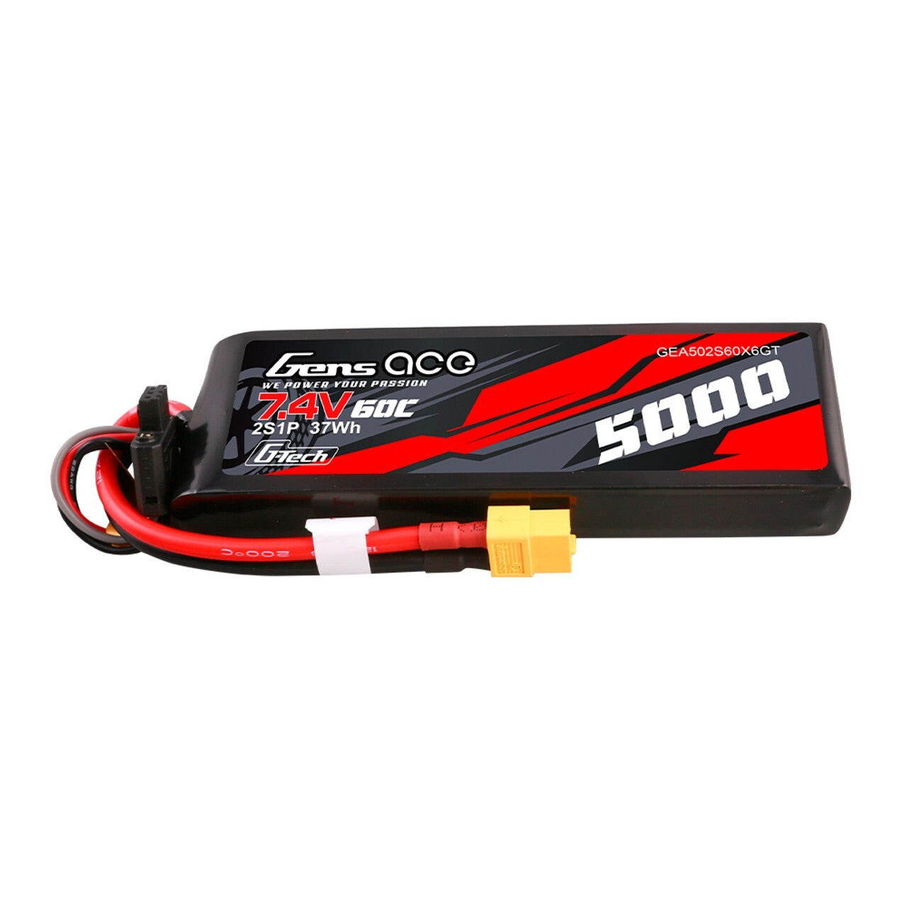 2x Gens Ace 5000mAh 2S 7.4V 60C Short-Size GTech Lipo Battery Pack w/ XT60 Plug