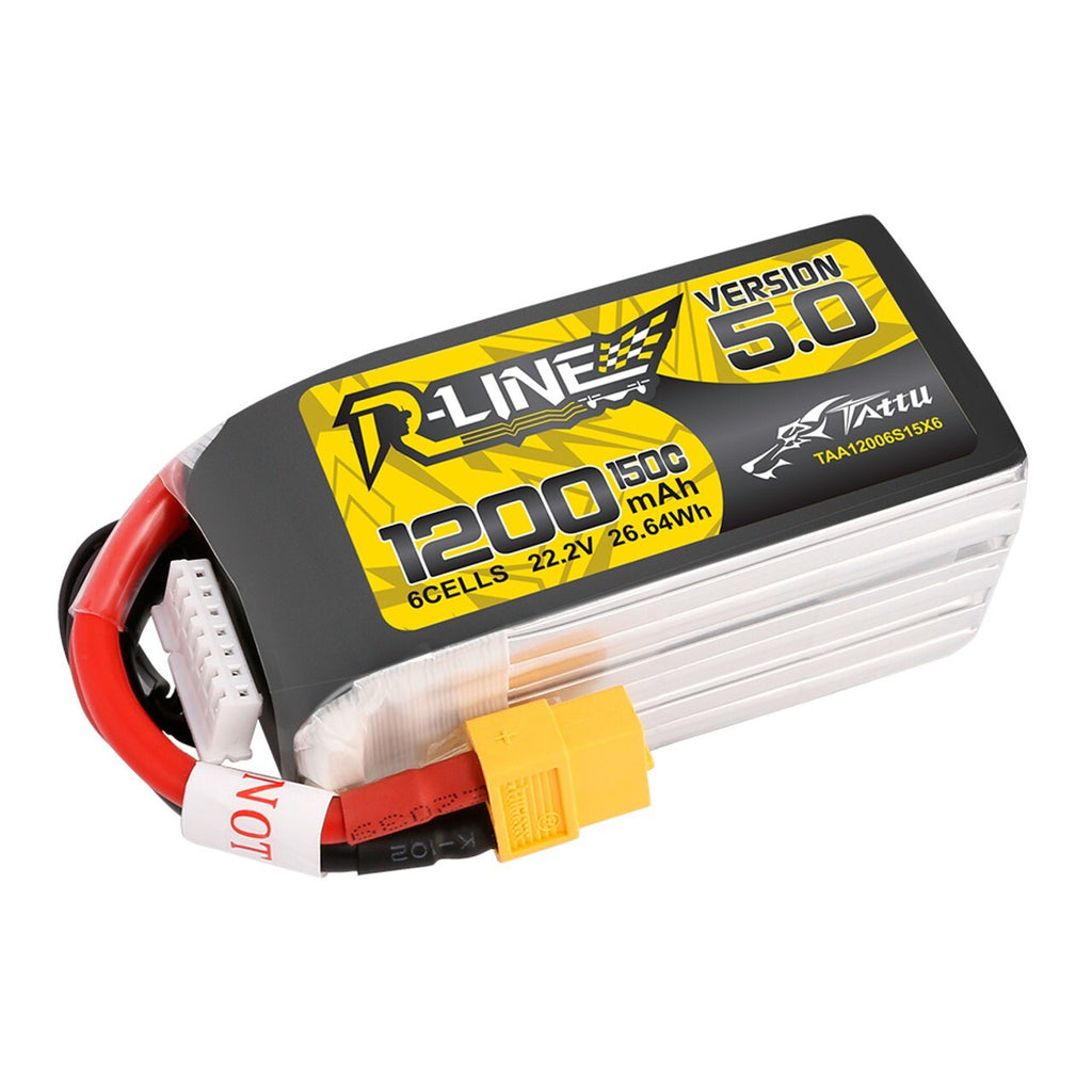 Tattu R-Line Version 5.0 1200mAh 6S 150C 22.2V Lipo Battery Pack with XT60 Plug