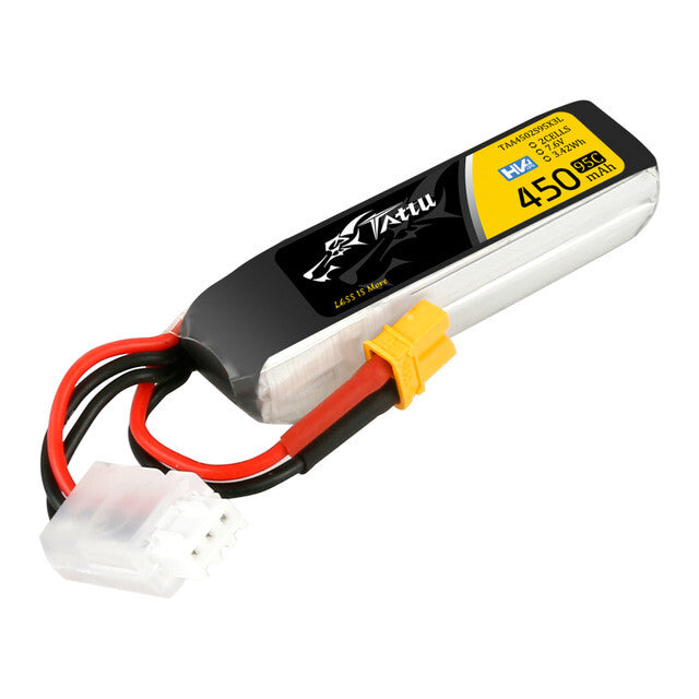 Tattu 450mAh 7.6V High Voltage 95C 2S Lipo Battery Pack With XT30 Plug Long Pack