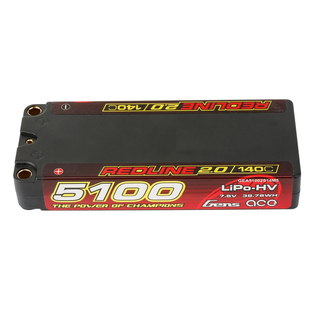 Gens ace Redline 2.0 5100mAh 2S 140C 7.6V HV Lipo RC Battery with 5.0mm bullet