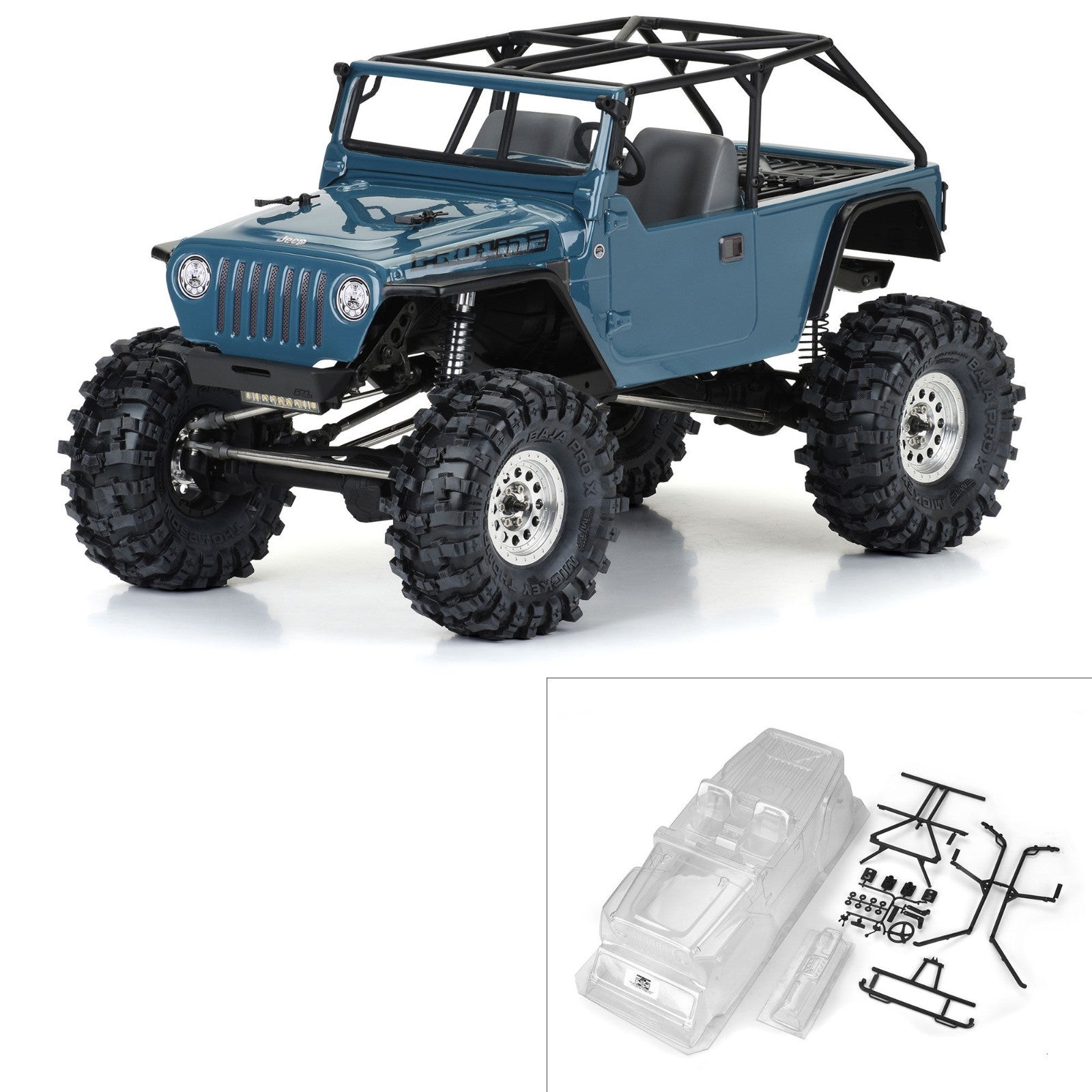 Pro-Line 364400 2004 J33P LJ Clear Body with Trail Cage & Scale Molded Accessori