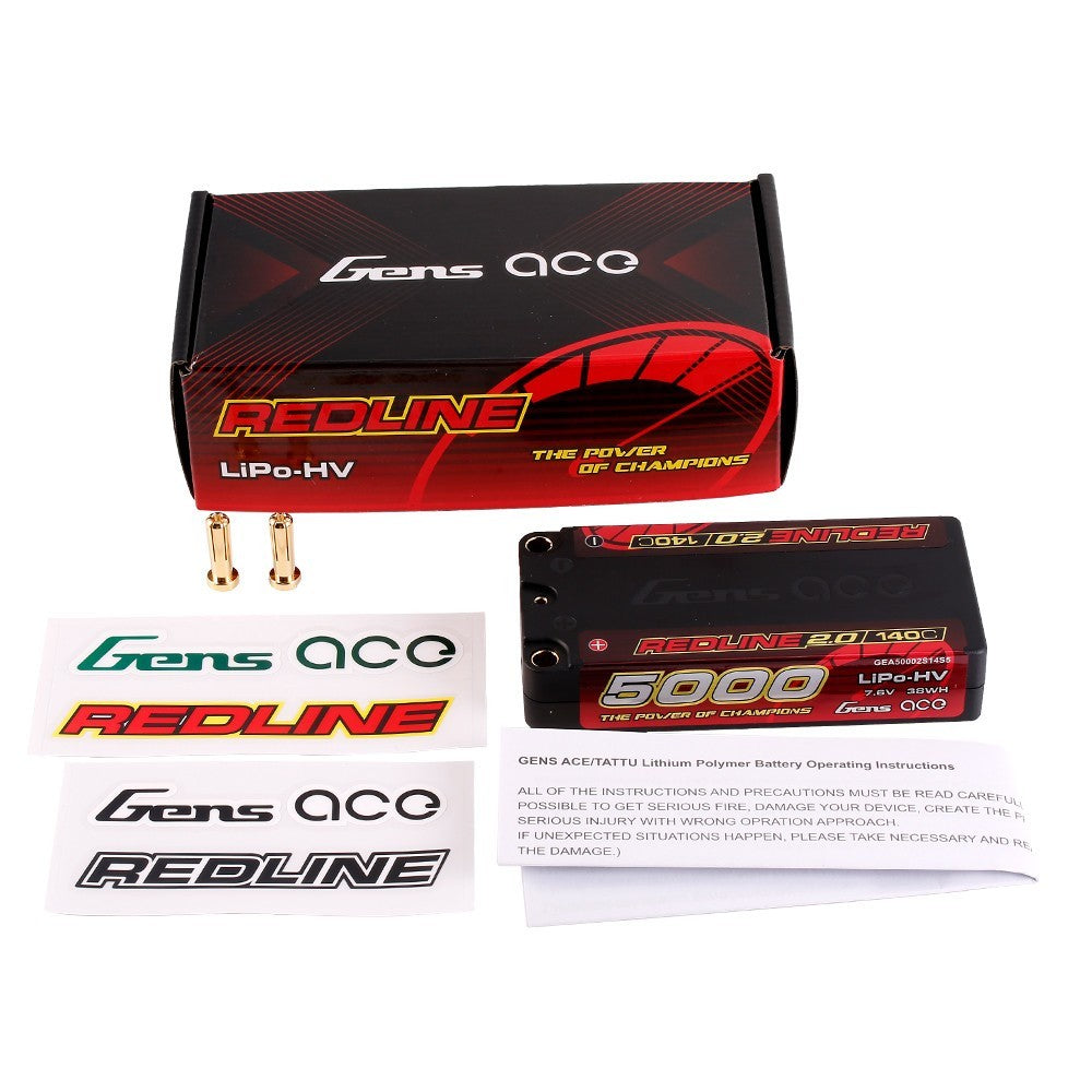 Gens Ace 5000mAh 2S 7.6V 140C HardCase HV Redline 2.0 Series Lipo Battery