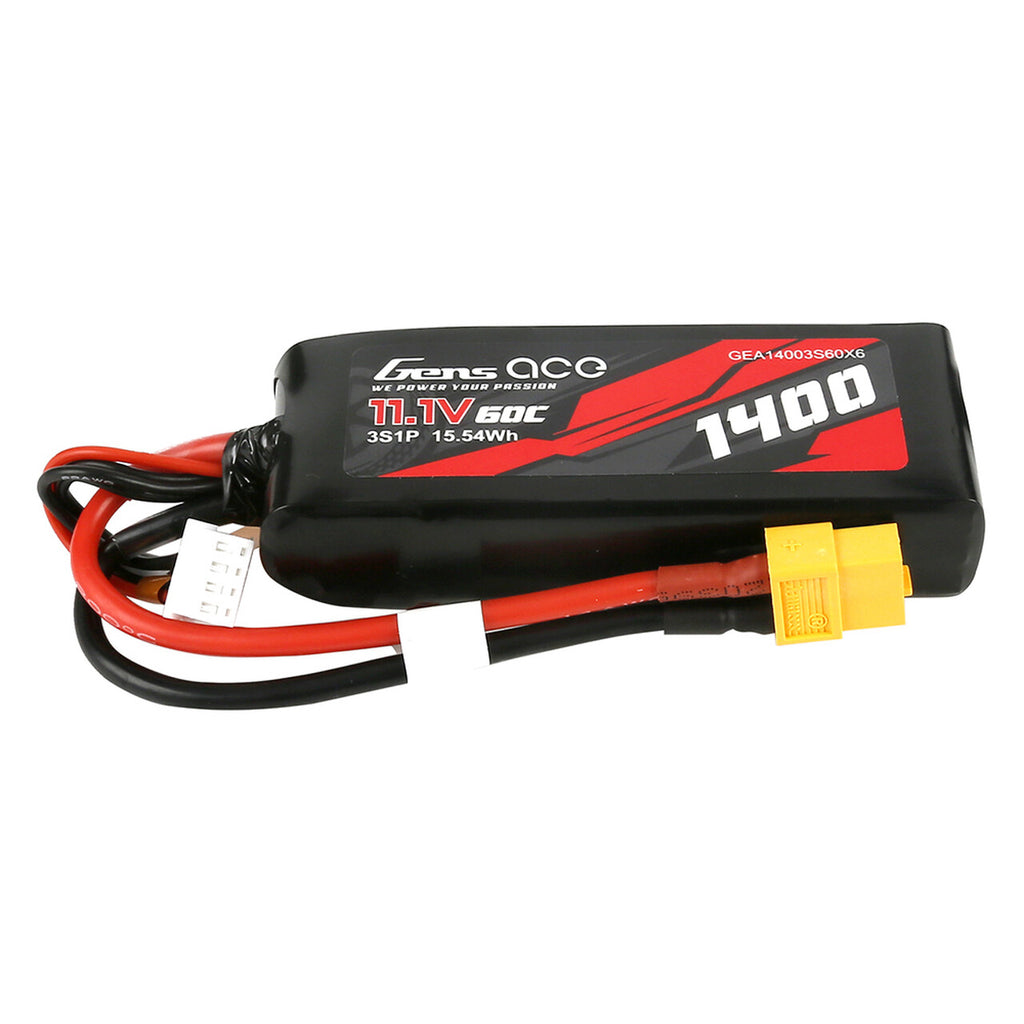 2x Gens Ace 1400mAh 11.1V 60C 3S Lipo Battery Pack With XT60 Plug : 1/16 Traxxas