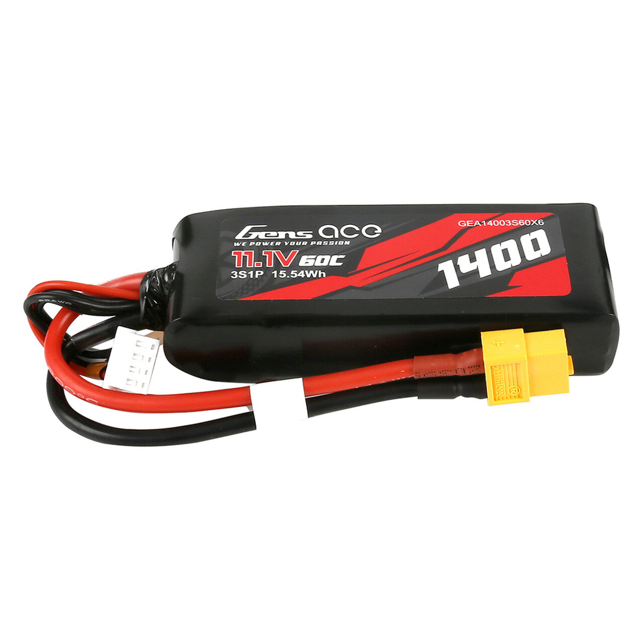 2x Gens Ace 1400mAh 11.1V 60C 3S Lipo Battery Pack With XT60 Plug : 1/16 Traxxas