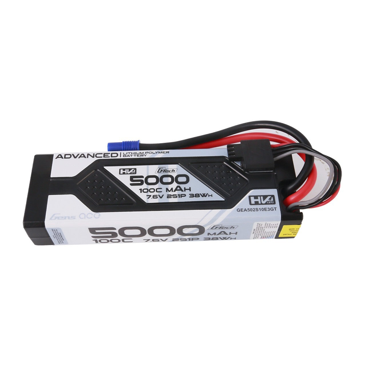 Gens Ace 5000mAh 2s 7.6V 100C G-Tech GTech Lipo Battery Pack With EC3 Plug