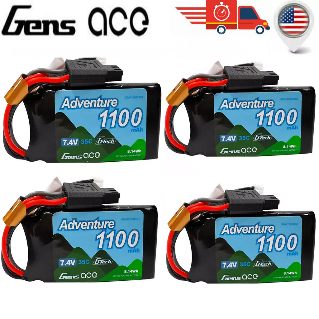 4x Gens Ace Adventure 1100mAh 2S 7.4V 35C Lipo Battery Pack : Axial SCX24