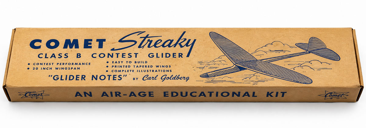 Vintage Comet Streaky Class B Contest Glider Carl Goldberg Balsa Model Kit NOS