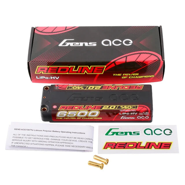 Gens Ace 6500mAh 2S 7.6V 140C HardCase  Redline 2.0 Lipo Battery w/ 5mm Bullet