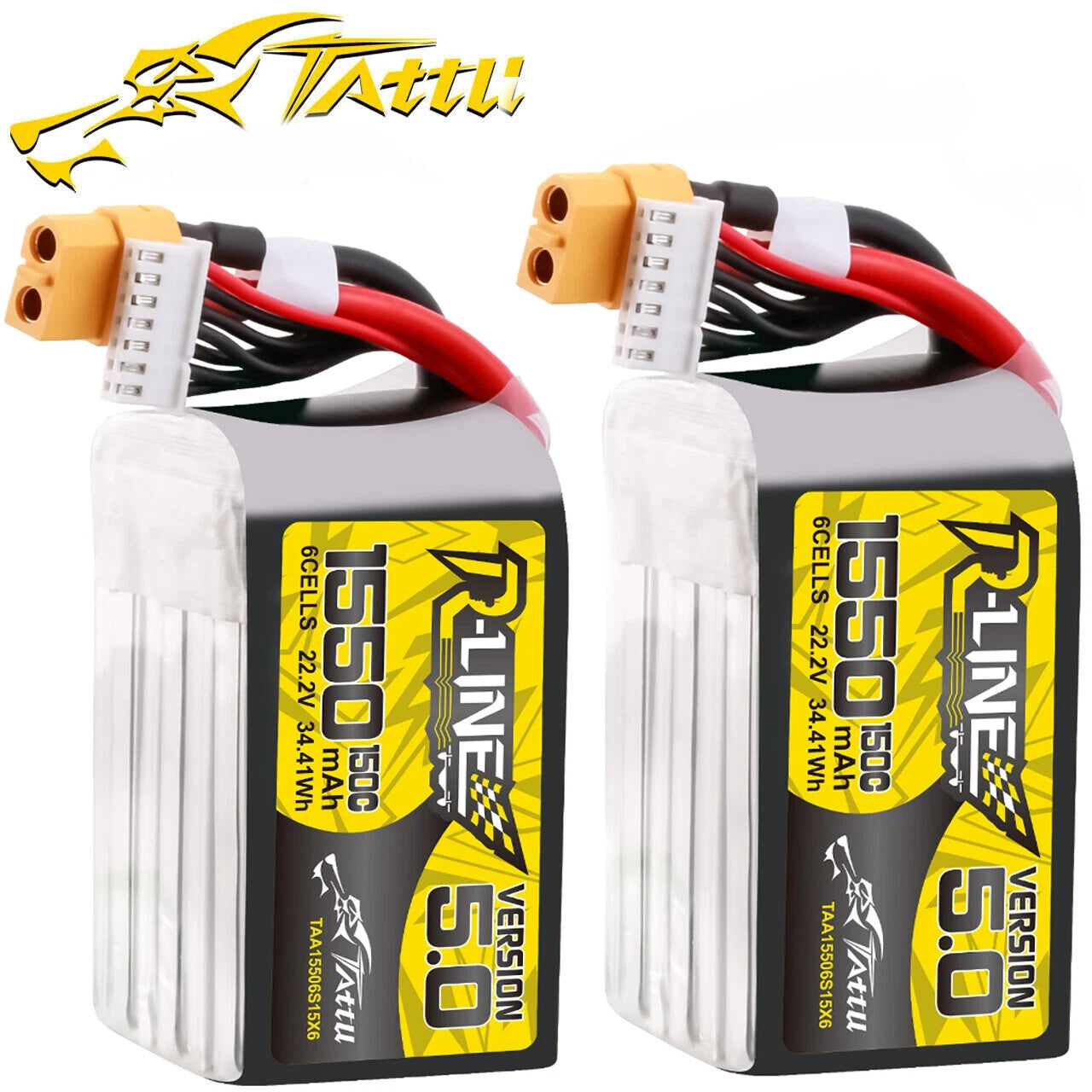 2x Tattu R-Line Version 5.0 1550mAh 6S 150C 22.2V Lipo Battery Pack W/ XT60 Plug