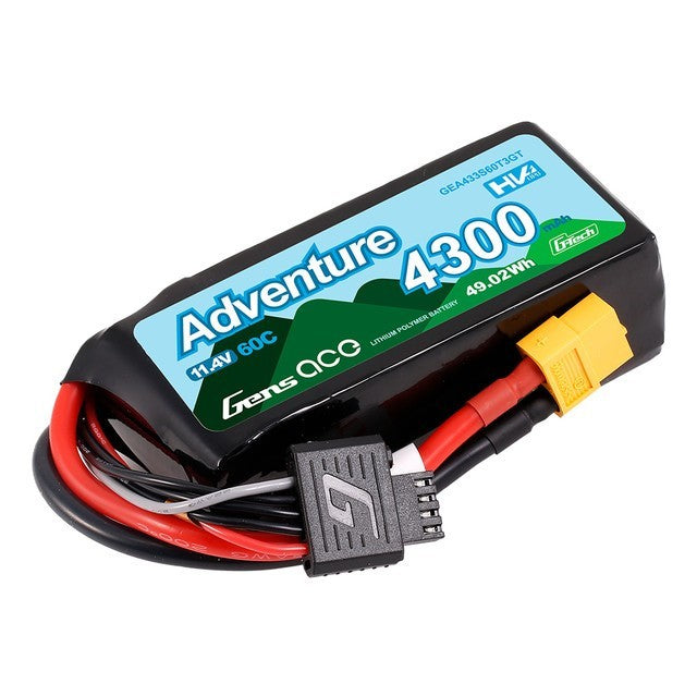 Gens Ace 4300mAh 3S 60C 11.4V Adventure High Voltage G-tech Lipo Battery XT60