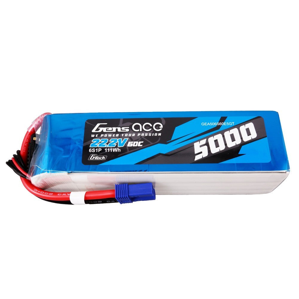 Gens Ace 5000mAh 22.2V 60C 6S Lipo Battery EC5 Plug For 600 700 Helicopter Drone