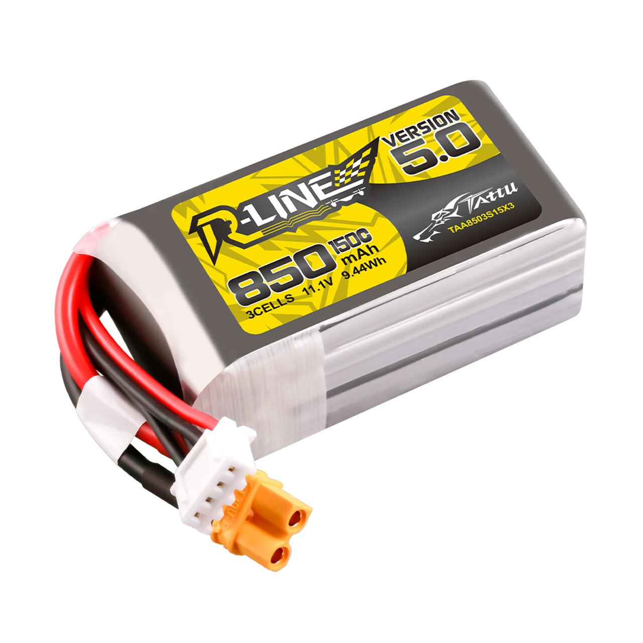 4x Tattu R-Line Version 5.0 850mAh 3S 11.1V 150C Lipo Battery Pack With XT30
