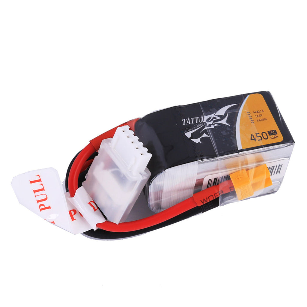 2x Tattu 14.8V 75C 4S 450mAh Lipo RC Remote Control Battery Pack With XT30 Plug