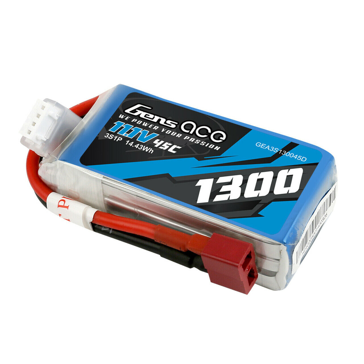Gens Ace 1300mAh 11.1V 45C 3S Lipo RC Airplane Battery Pack With Deans Plug