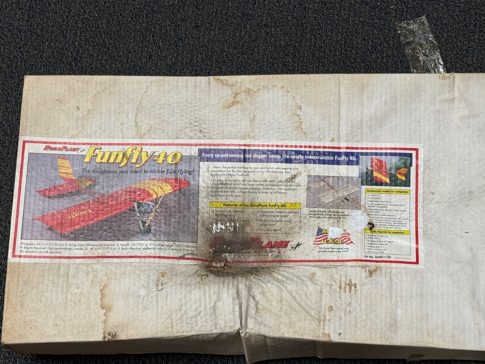 Vintage New Duraplane Fun Fly FunFly .40 40 RC Remote Control Airplane Kit