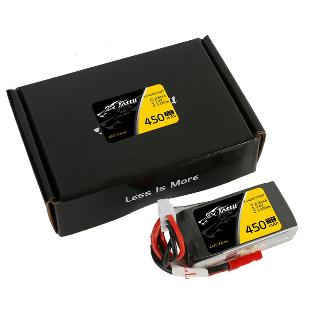 4x Tattu 7.4V 75C 2S 450mAh Lipo RC Remote Control Battery Pack With JST Plug
