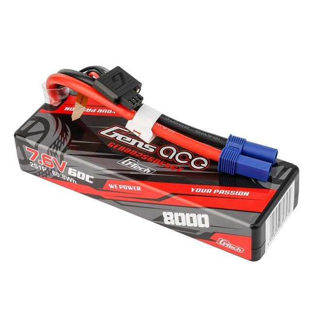Gens ace GTech 8000mAh 7.6V 2S 60C HardCase Lipo Battery Pack with EC5 Plug