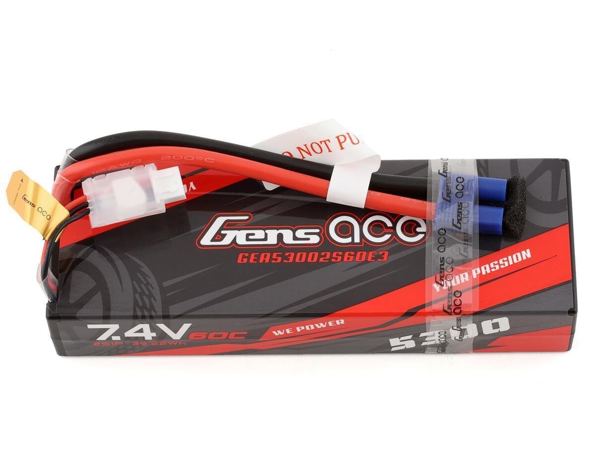 Gens Ace 2S LiPo Battery 60C 7.4v / 5300mAh EC3 RC Remote Control Car Battery