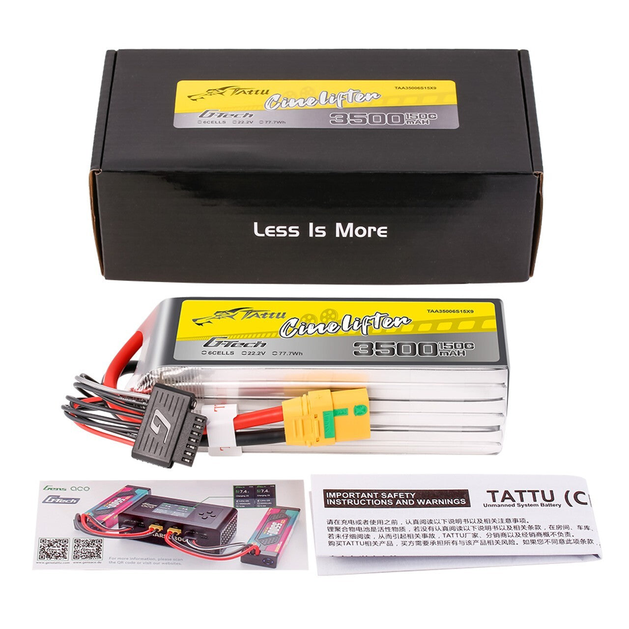 Tattu GTech 3500mAh 6S 22.2v 150C Lipo Battery Pack w/ XT90-S XT90 Cinelifter X8