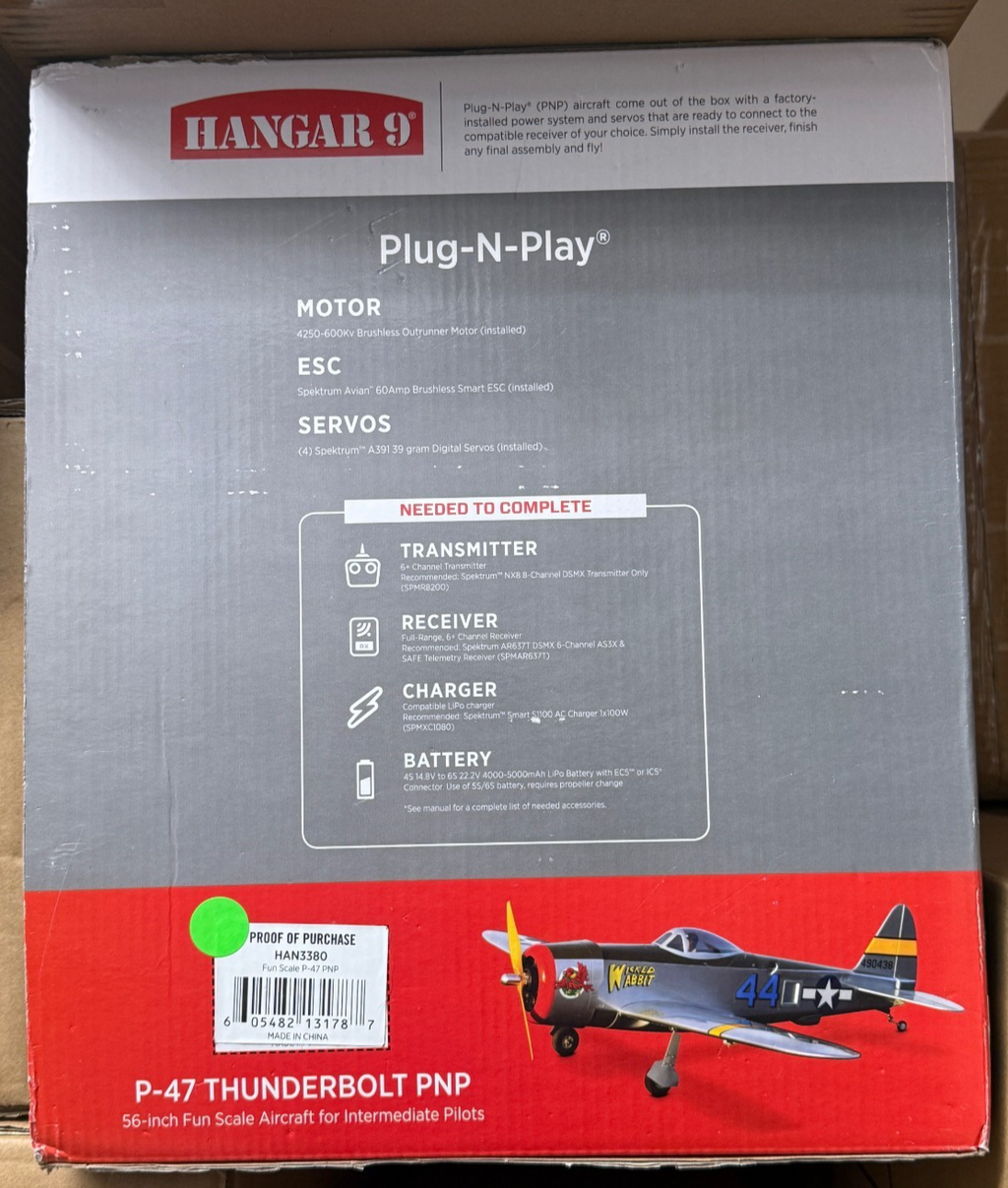 Hangar 9 P47 P-47 Thunderbolt PNP Plug in Play Electric Brushless 58.4" HAN3380