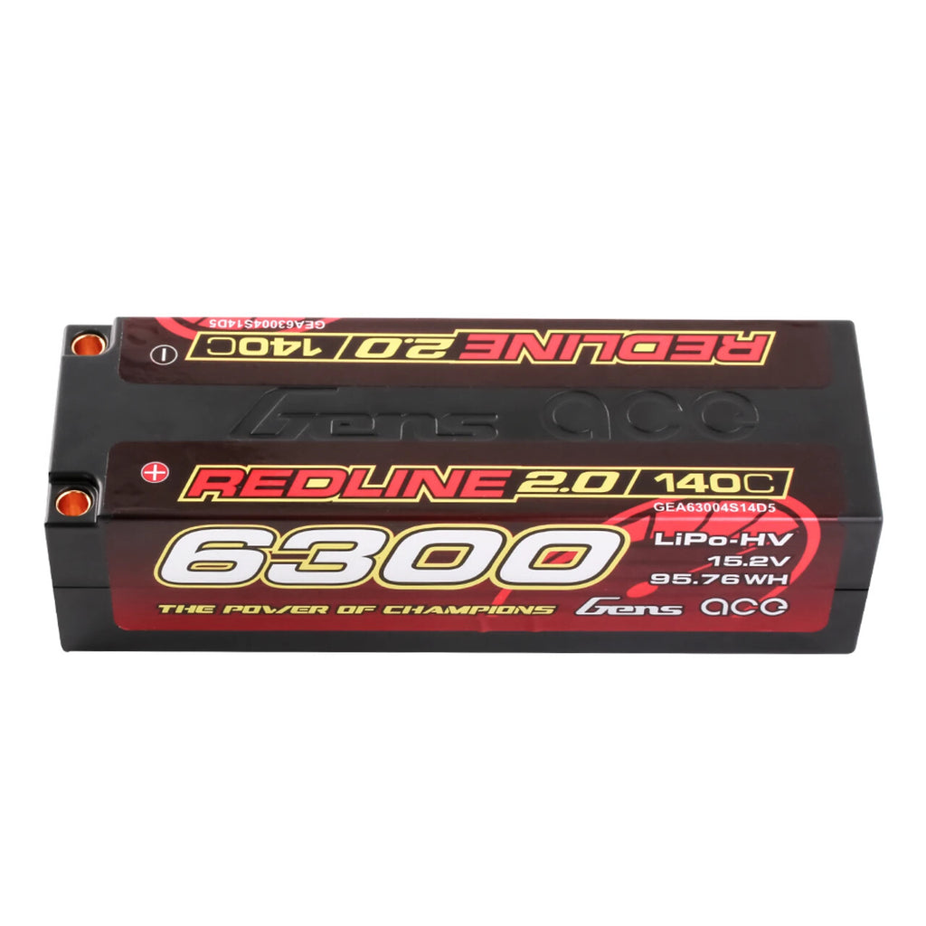 Gens Ace 6300mAh 4S 15.2V 140C HardCase Redline 2.0 Lipo Battery 5mm Bullet