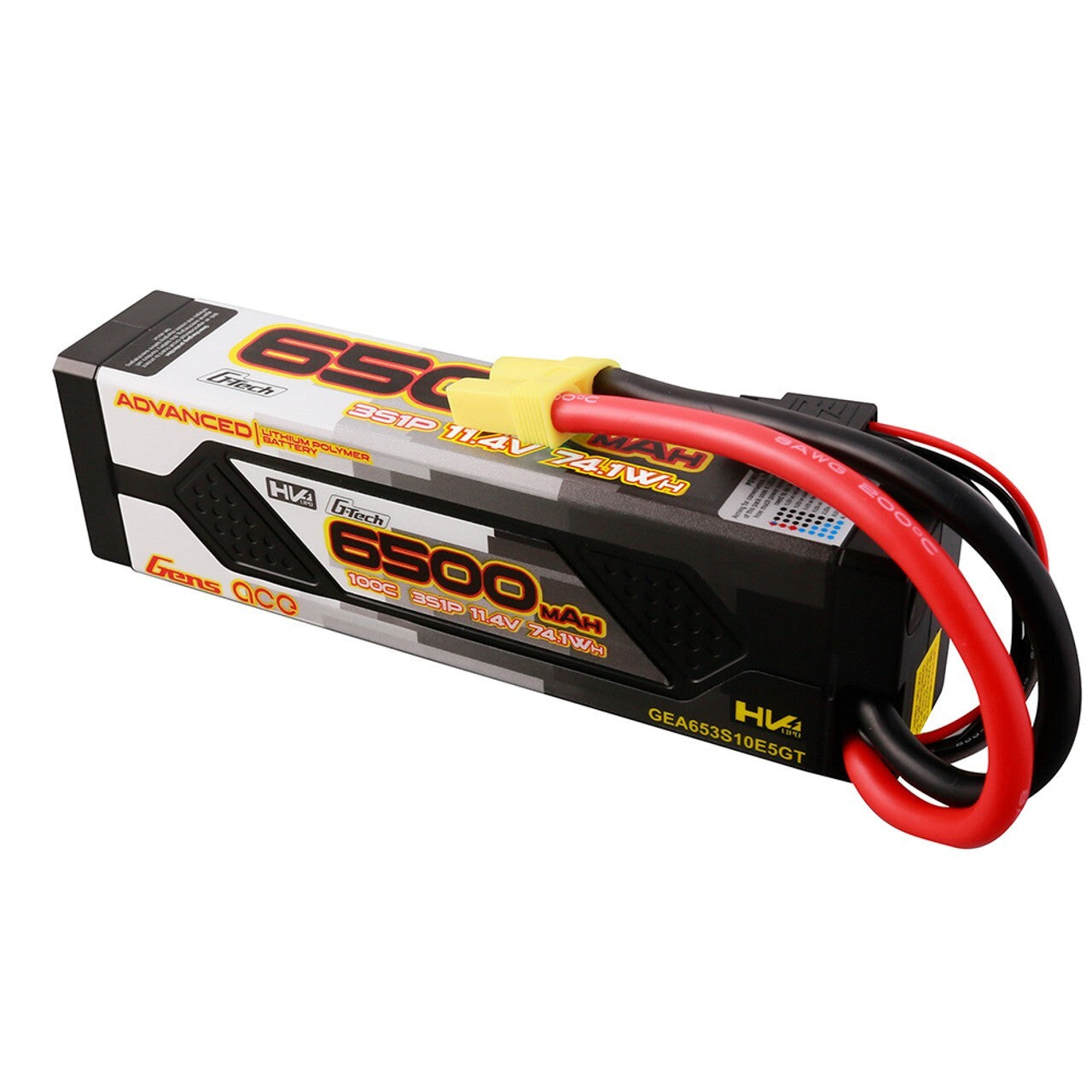 Gens Ace Advanced 6500mAh 11.4V 100C 3S HardCase Lipo Gtec Battery Pack EC5