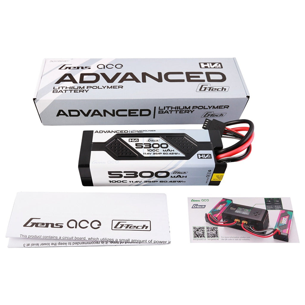 Gens Ace 5300mAh 3S 100C 11.4V G-Tech GTech Lipo Battery Pack W/ EC5 Plug