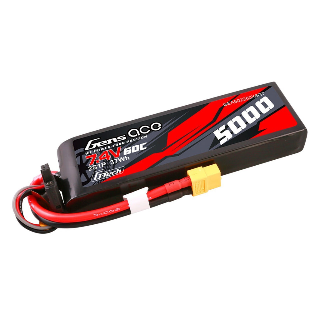 2x Gens Ace 5000mAh 2S 7.4V 60C Short-Size GTech Lipo Battery Pack w/ XT60 Plug