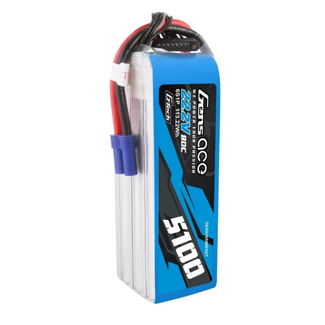 Gens Ace 5100mAh 6S 80C 22.2V Lipo RC Airplane / Helicopter Battery w/ EC5 Plug