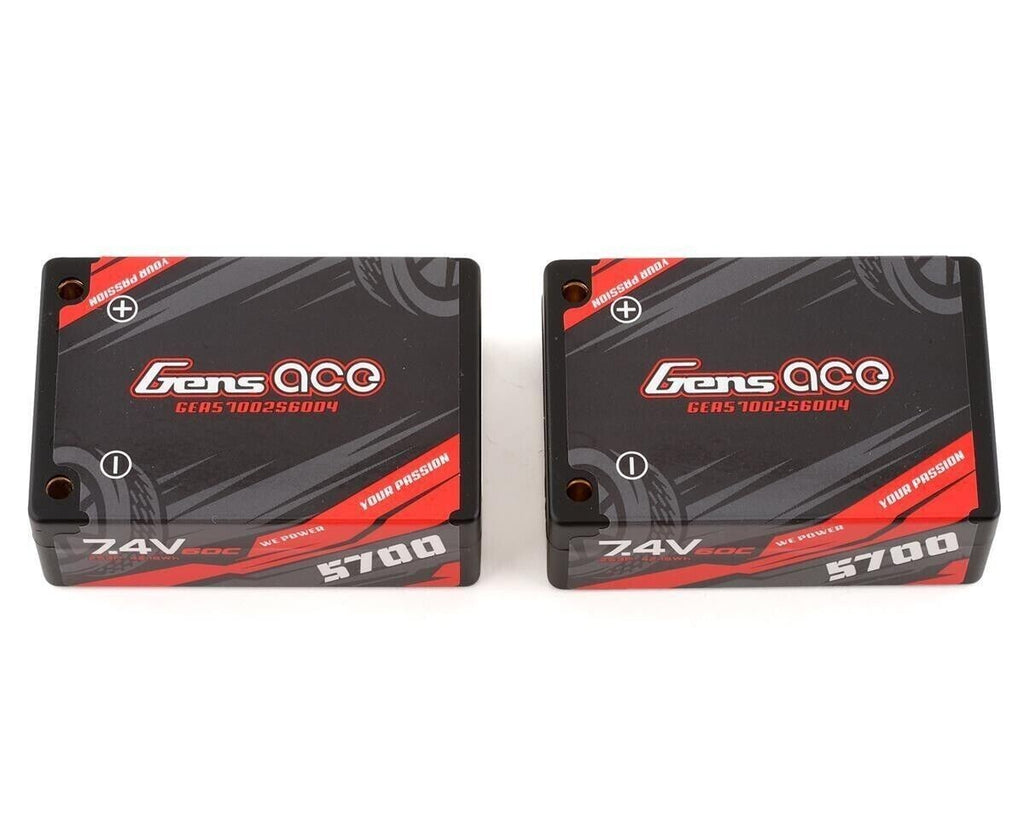 Gens Ace 5700mAh 7.4V 60C 2S HardCase Lipo Battery Pack With 4.0mm Bullet