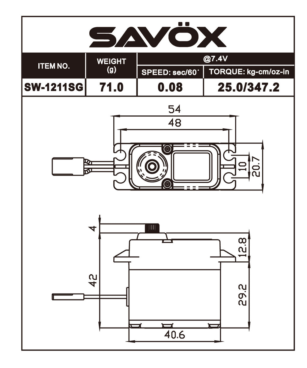 Savox SW-1211SG Waterproof Aluminum Case Digital Steel Gear Servo (High Voltage)