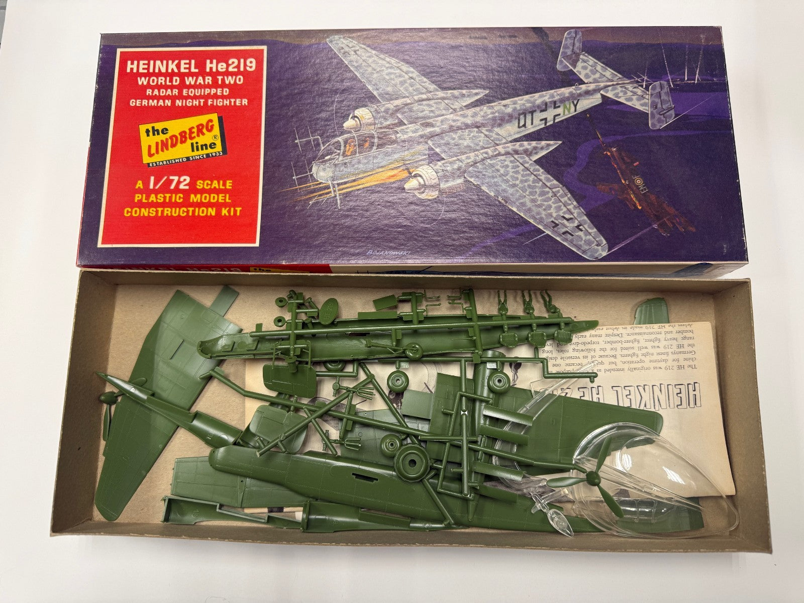 Vintage Lindberg Line 1/72 Scale Heinkel He219 Plastic Model Kit 575:100