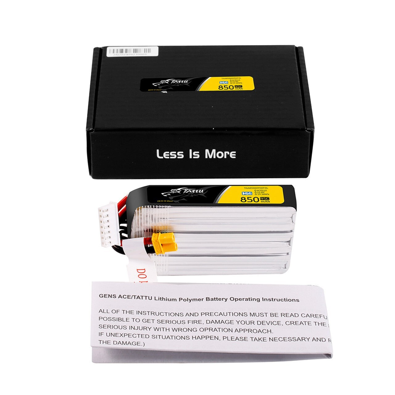Tattu 850mAh 6S 95C 22.8V HV Lipo RC Drone Battery Long Pack with XT30 Plug