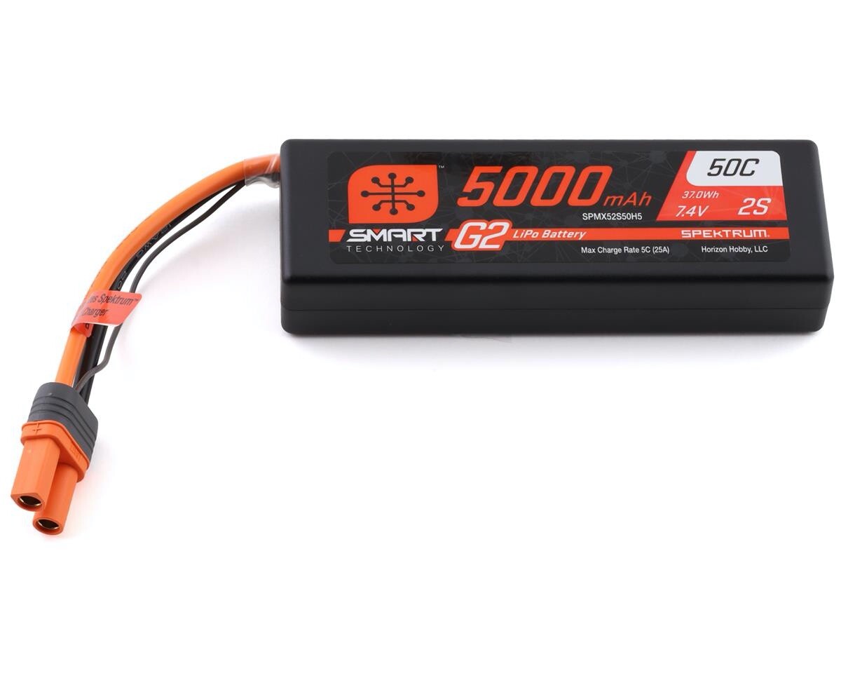 Spektrum RC 2S Smart LiPo 50C Hard Case Battery 7.4V / 5000mAh w/ IC5 Connector
