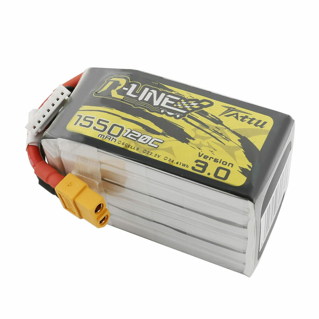 2x Tattu R-Line Version 3.0 1550mAh 22.2V 120C 6S Lipo Battery Pack w/ XT60 Plug