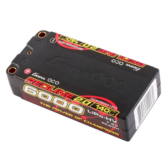 Gens Ace Redline Series 6000mAh 7.6V 140C 2S HardCase HV Lipo RC Car Battery
