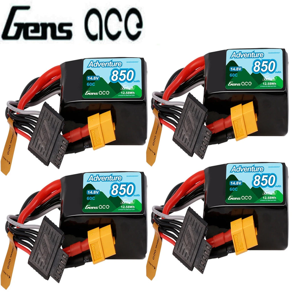 4x Gens Ace 850mAh 4S 60C 14.8V Lipo RC Truck Battery XT60 Plug Adventure G-Tech