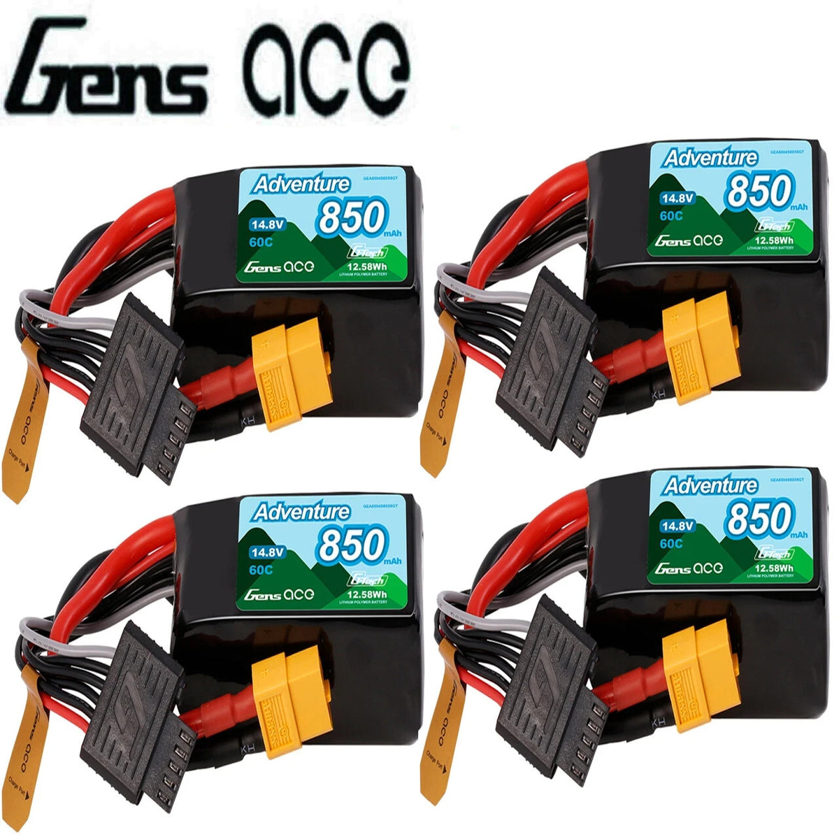 4x Gens Ace 850mAh 4S 60C 14.8V Lipo RC Truck Battery XT60 Plug Adventure G-Tech