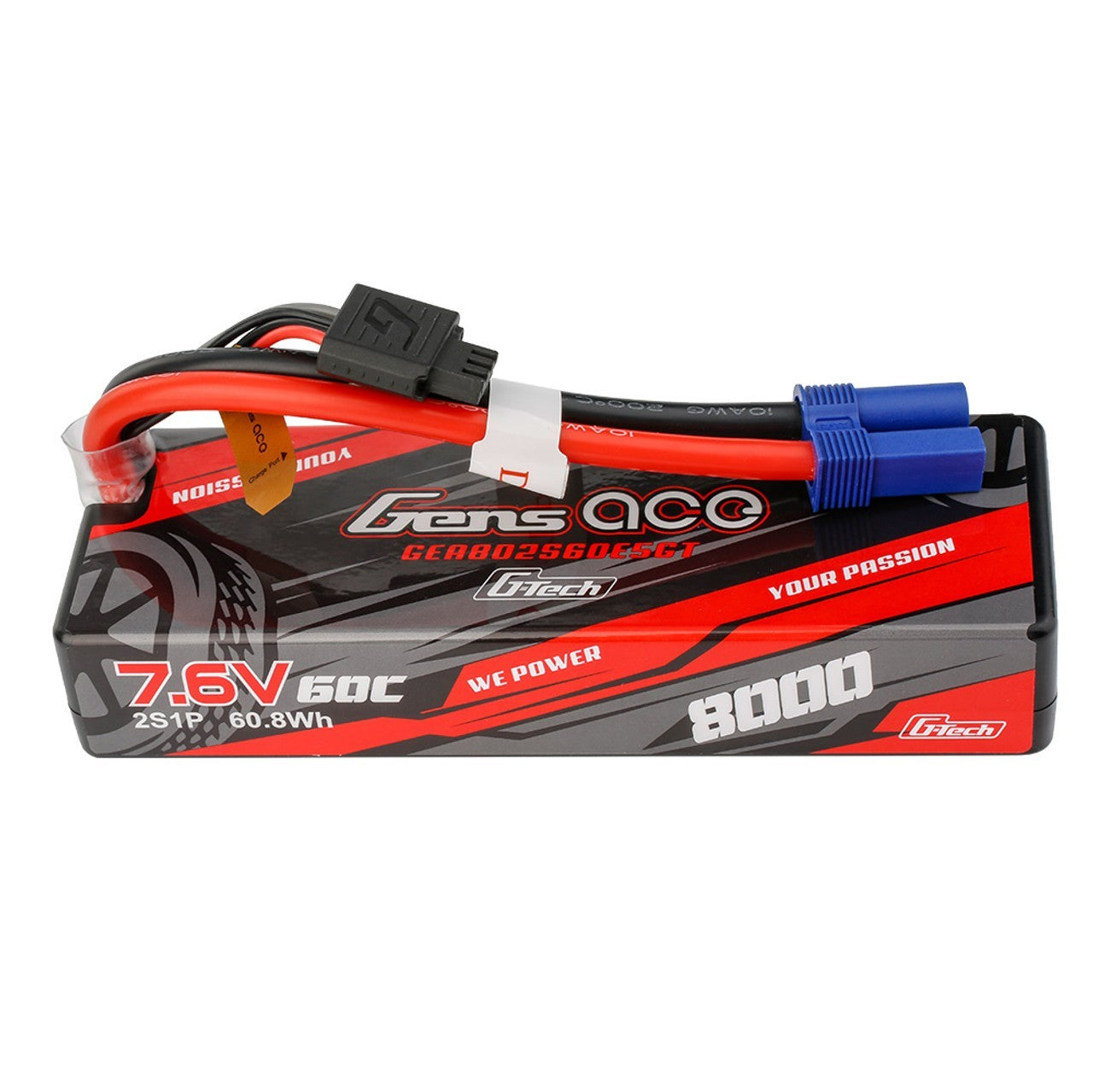 Gens ace GTech 8000mAh 7.6V 2S 60C HardCase Lipo Battery Pack with EC5 Plug